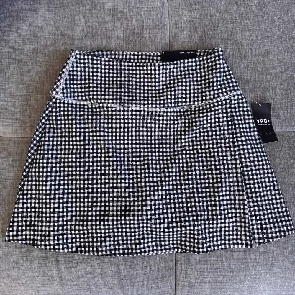 NWT Abercrombie YPB sculptLUX High Rise Lined Wrap Skirt,Black/White Gingham, S - Picture 3 of 10